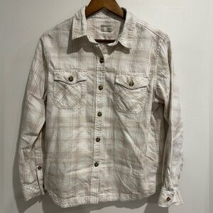 FRANK. BY FRANK & OAK 100% Cotton Beige Plaid Button Down Size L‎